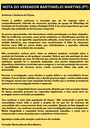 NOTA DO VEREADOR BARTOMÉLIO MARTINS (PT)