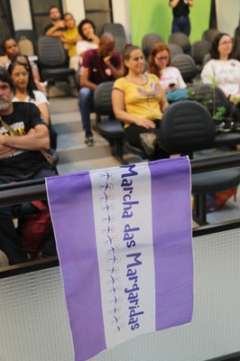 Em destaque, no Plenário, a bandeira da "Marcha das Margaridas"