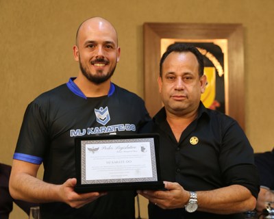 Homenagem à Academia MJ KARATE-DO  Vereador Gilberto Brandão (Avante) e o Professor Matheus Jannotti
