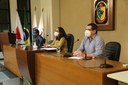 Mesa composta (da direita pra esquerda): o convidado, Professor do Departamento de Ciências Sociais da Universidade Federal de Viçosa (UFV), Diogo Tourino; a Vereadora Jamille Gomes (PT) e o Vereador Bartomélio Martins (Professor Bartô) (PT)